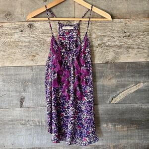 Rebecca Taylor Floral Silk Ruffle Tank Cami‎ 10 Purple Floral Racerback Feminine